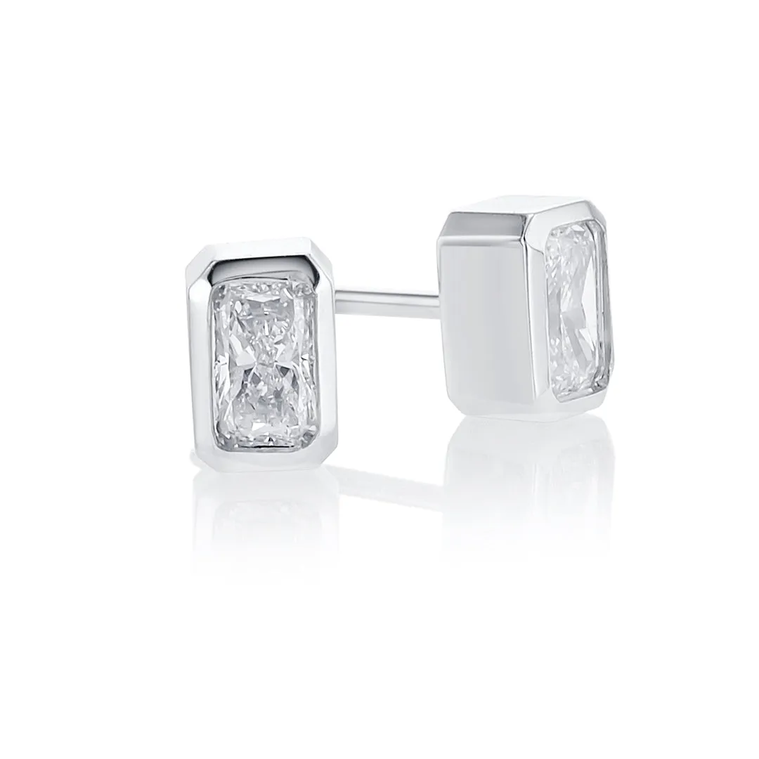 0.43 CT Radiant Diamond 14K White Gold Ear Studs