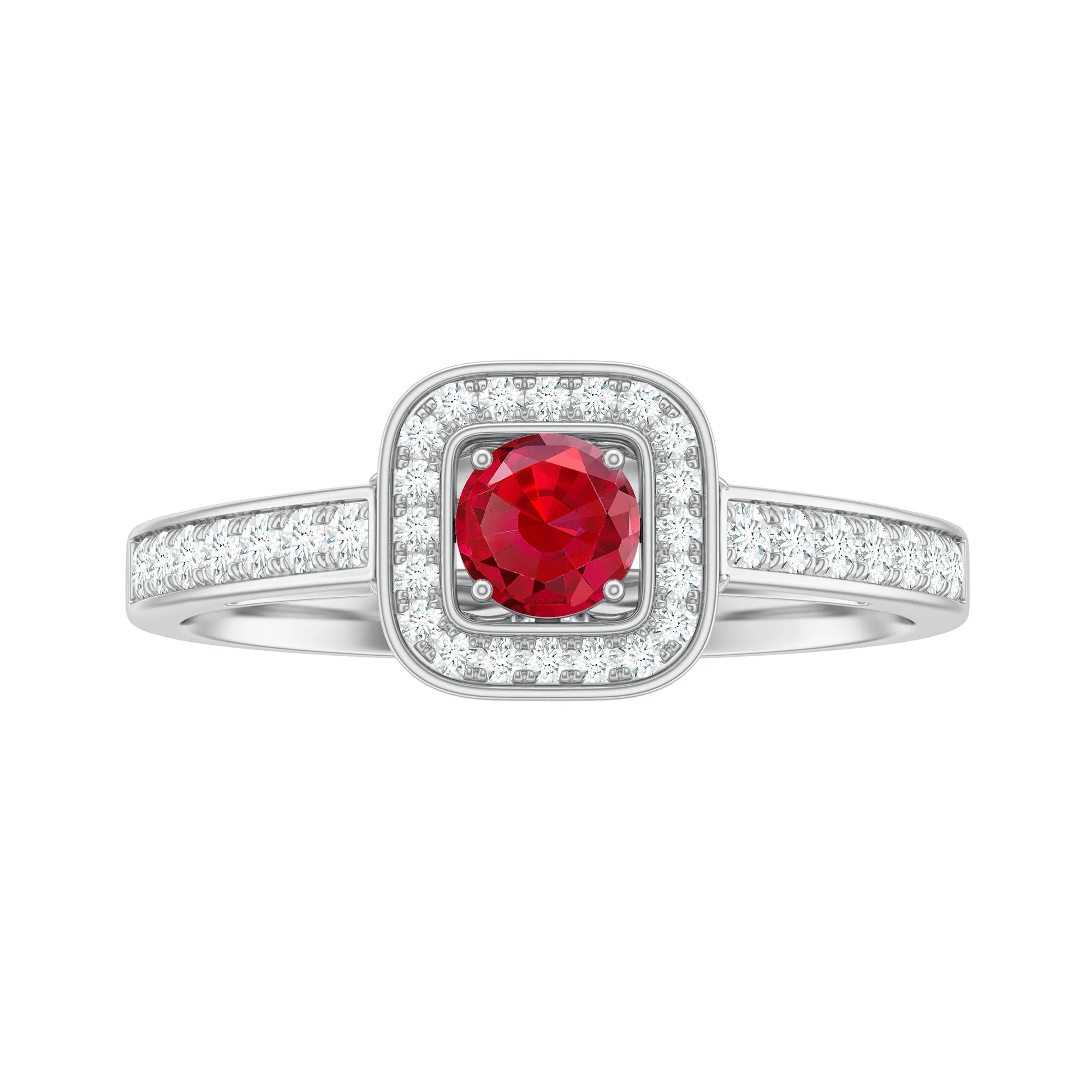 1 CT Vintage Style Created Ruby Halo Engagement Ring with Diamond