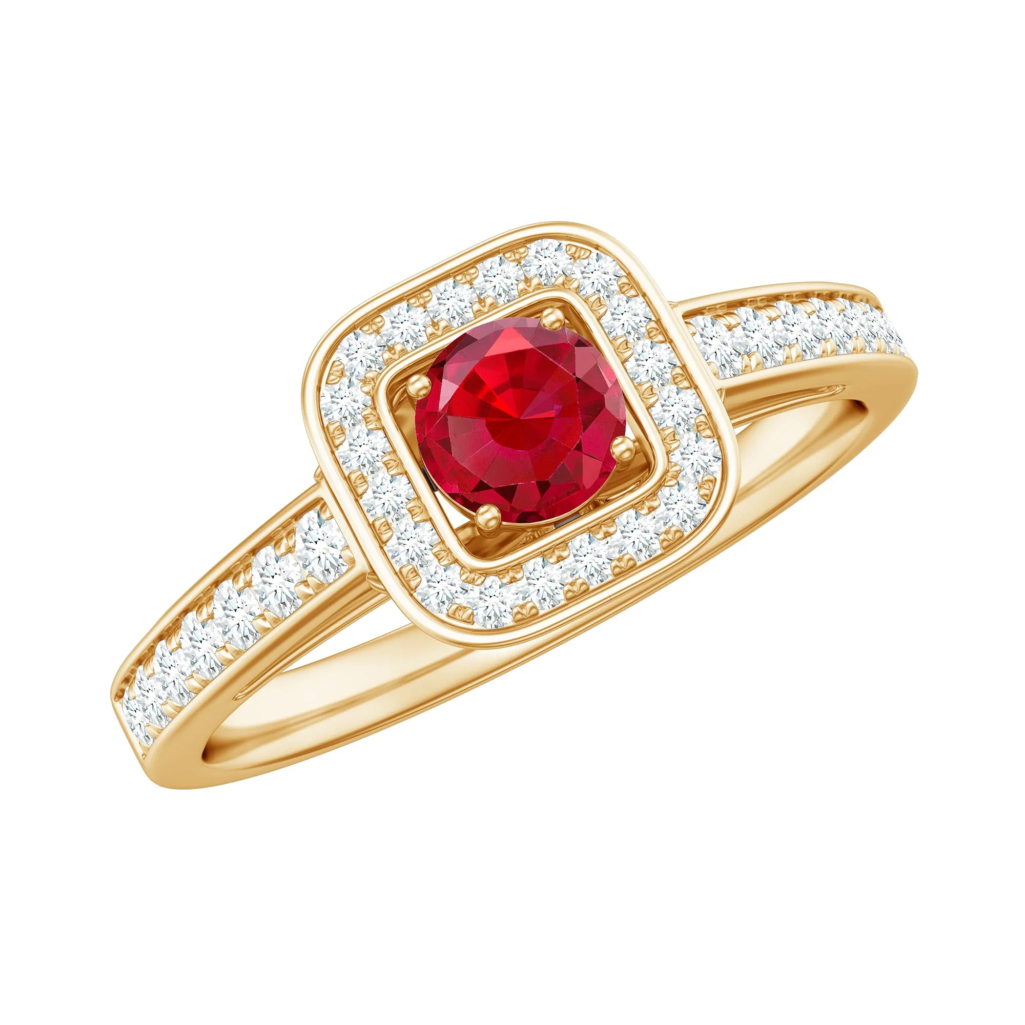 1 CT Vintage Style Created Ruby Halo Engagement Ring with Diamond