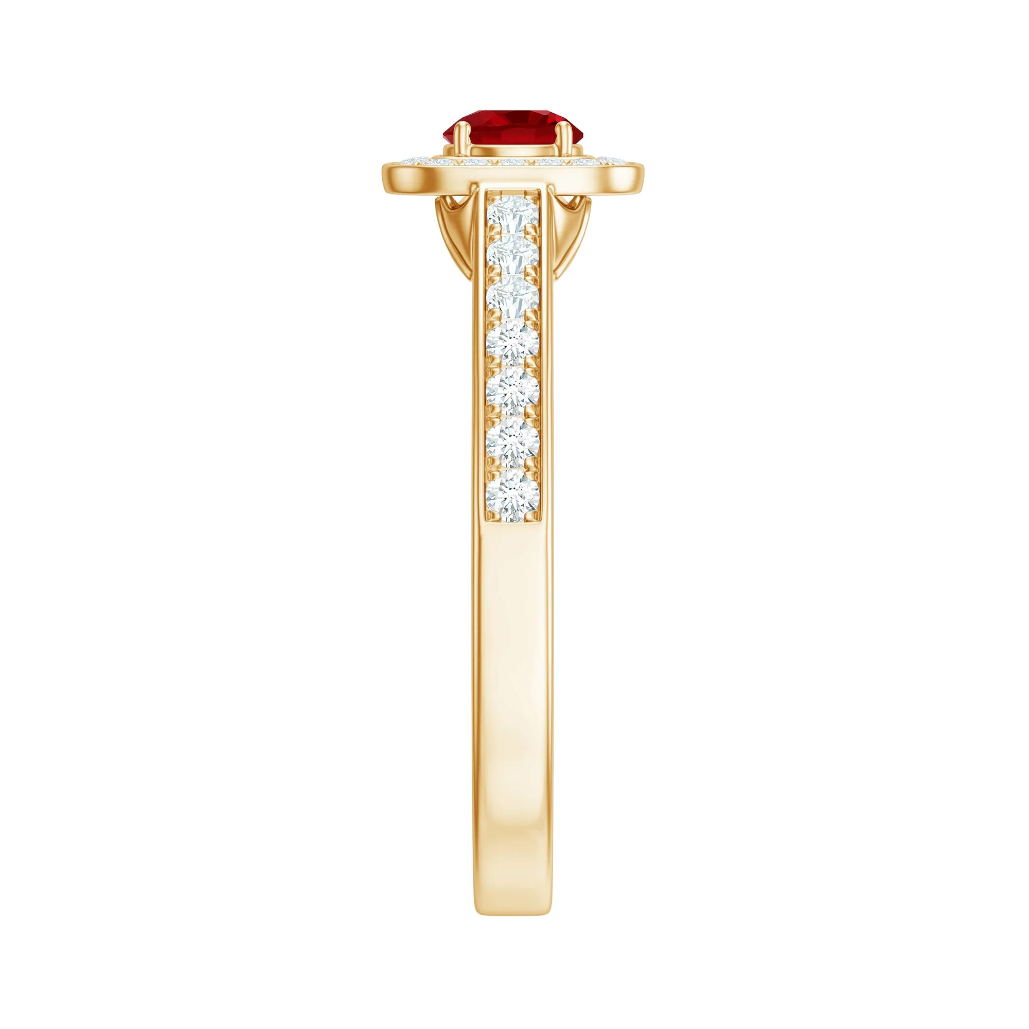 1 CT Vintage Style Created Ruby Halo Engagement Ring with Diamond