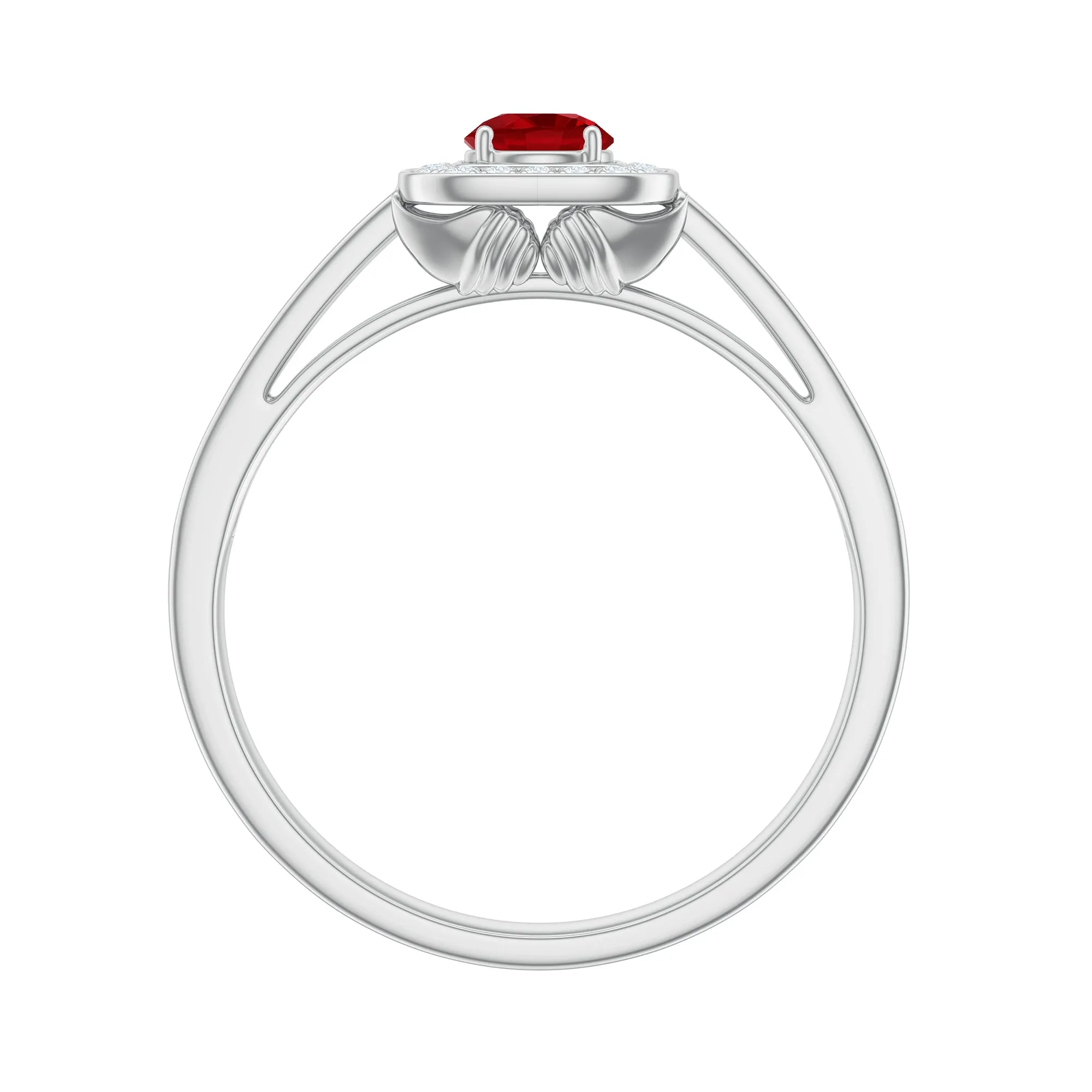 1 CT Vintage Style Created Ruby Halo Engagement Ring with Diamond