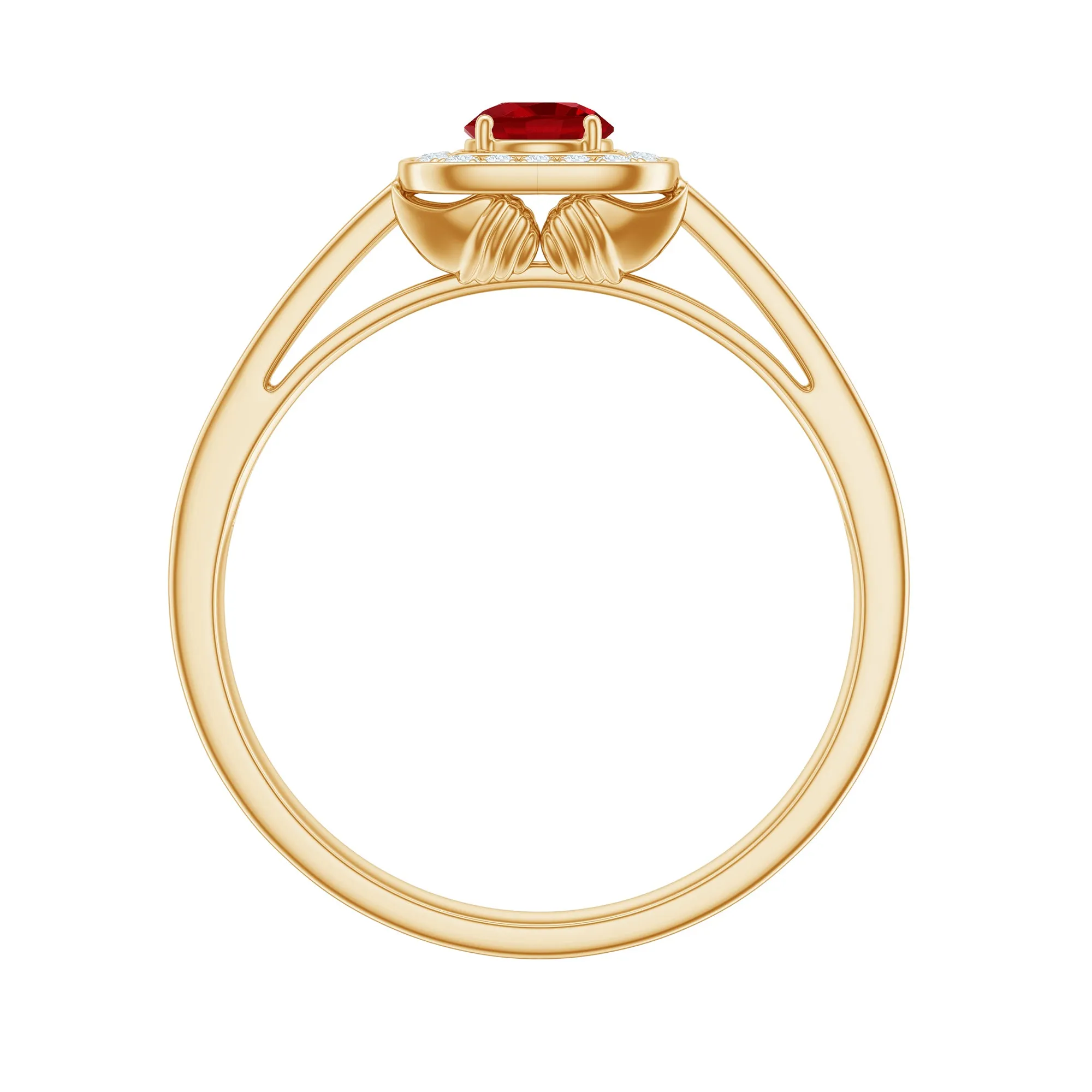 1 CT Vintage Style Created Ruby Halo Engagement Ring with Diamond