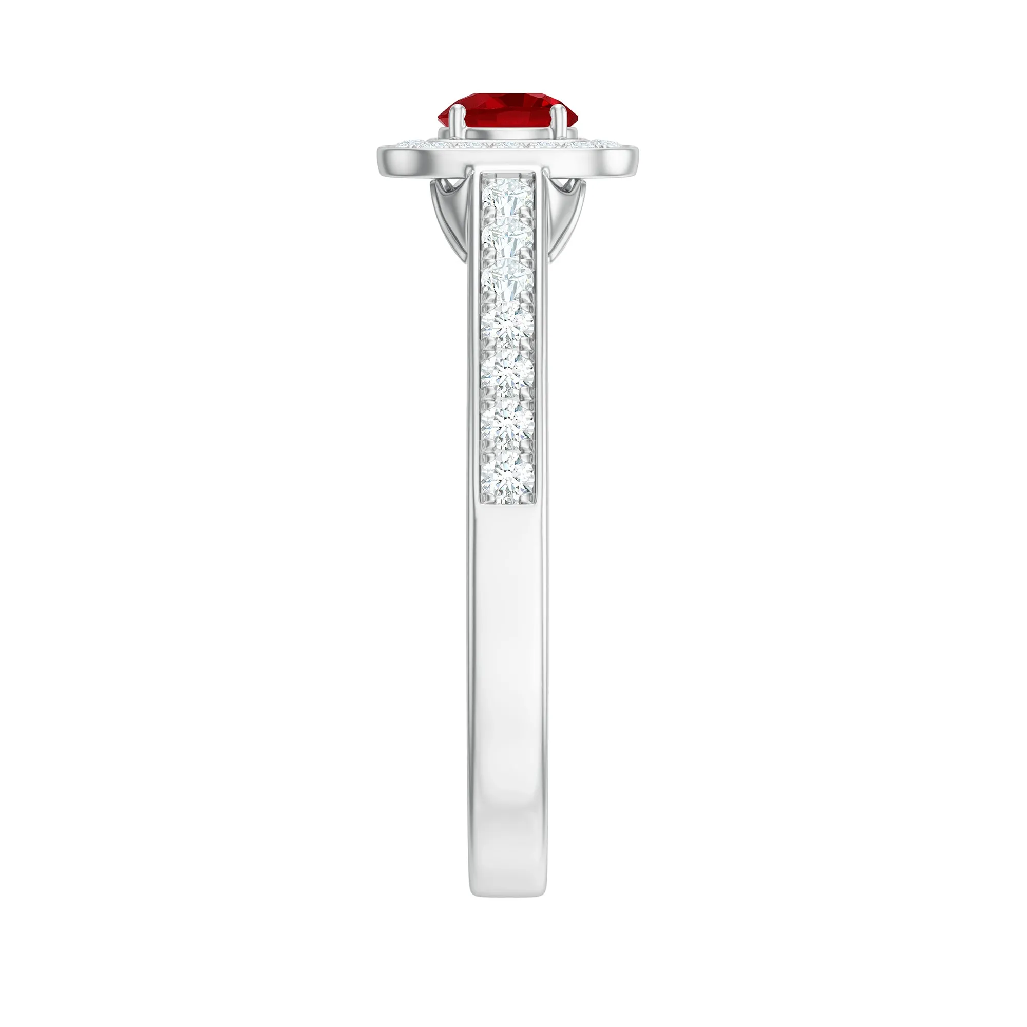 1 CT Vintage Style Created Ruby Halo Engagement Ring with Diamond
