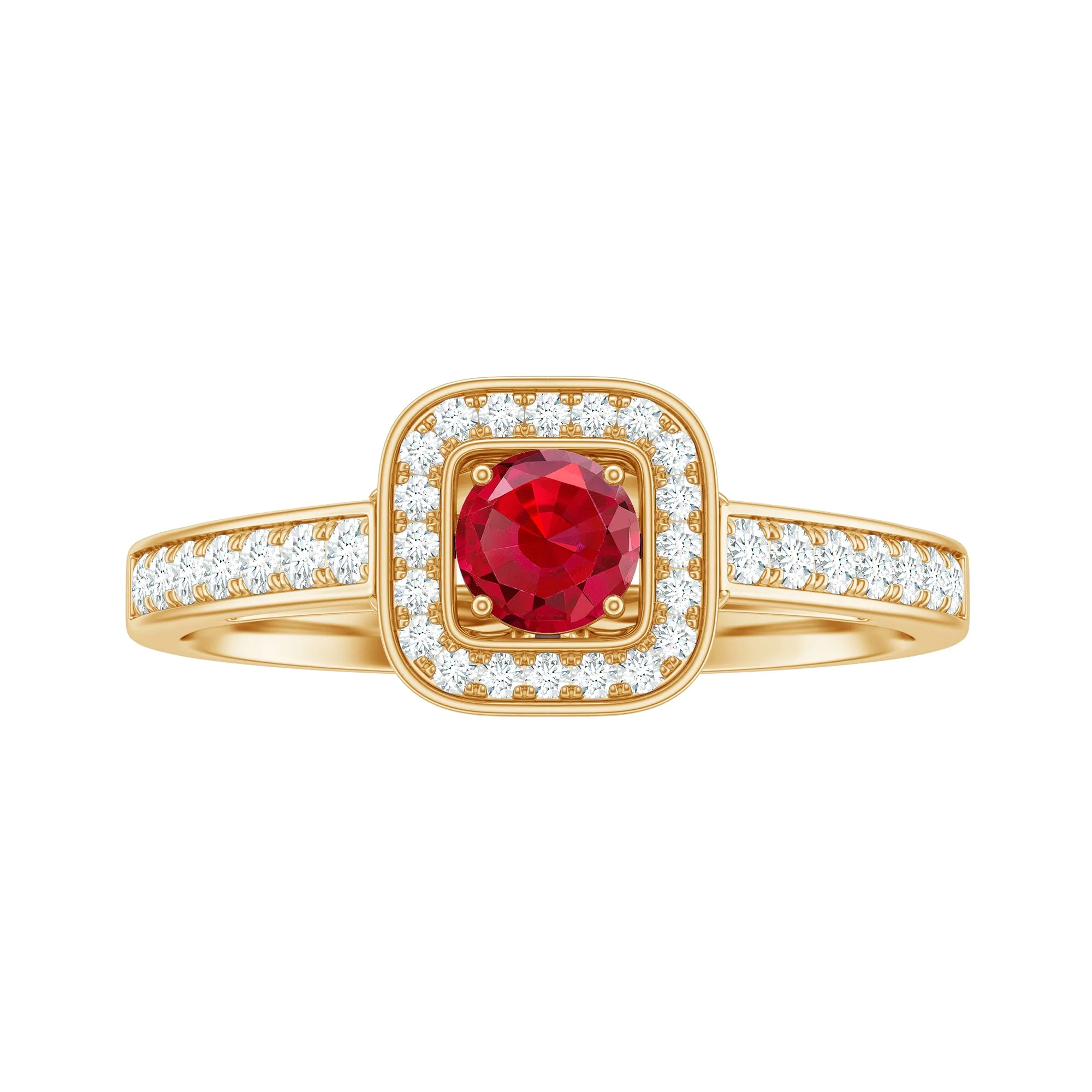 1 CT Vintage Style Created Ruby Halo Engagement Ring with Diamond