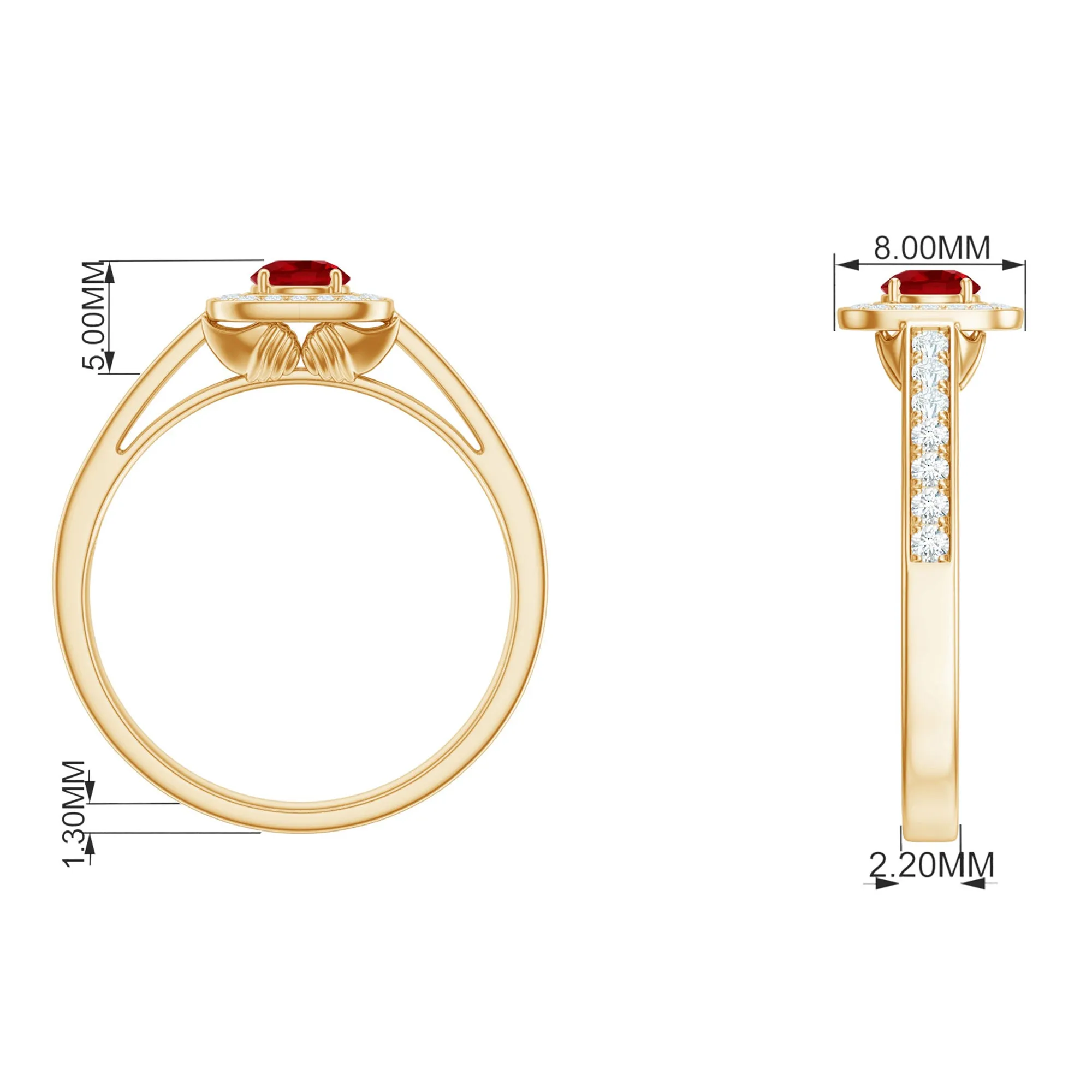 1 CT Vintage Style Created Ruby Halo Engagement Ring with Diamond