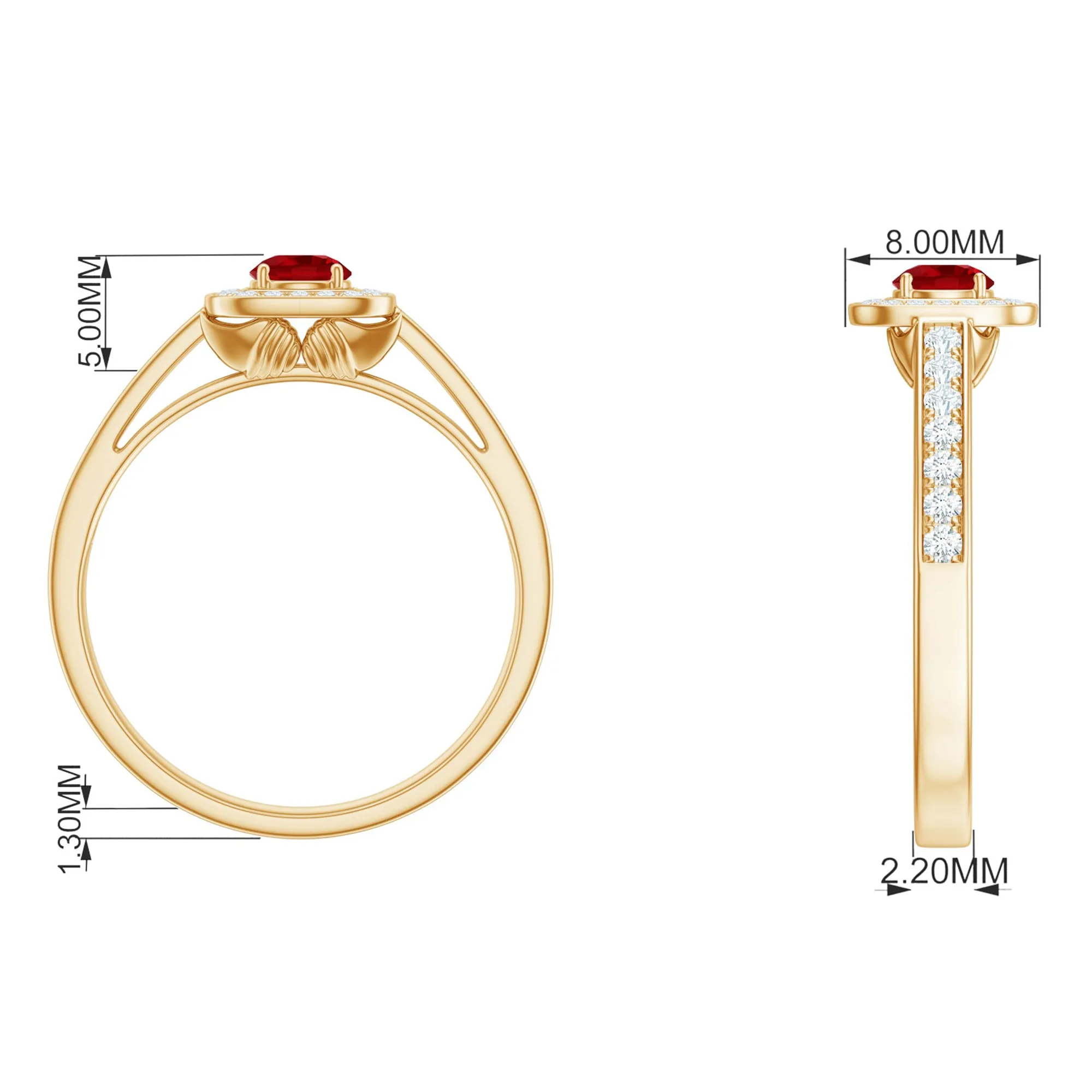 1 CT Vintage Style Created Ruby Halo Engagement Ring with Diamond