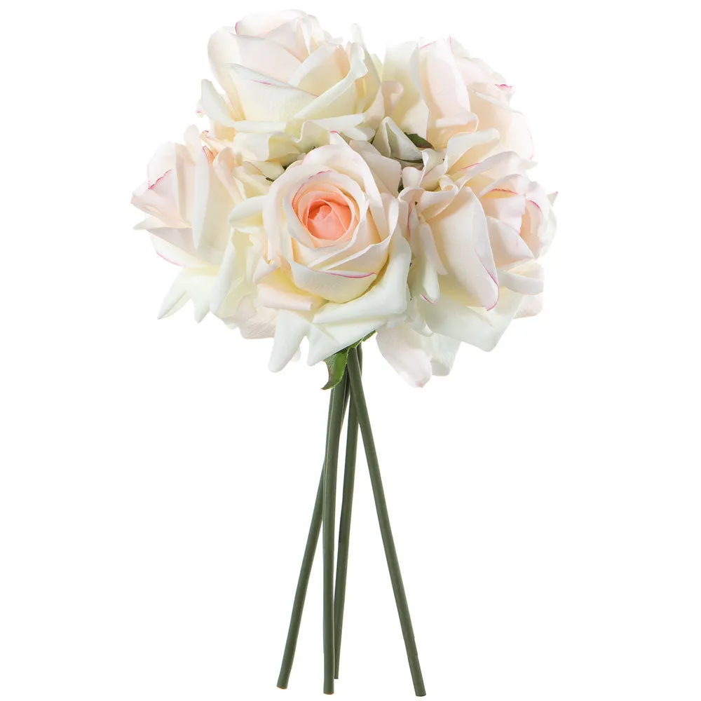 11.8" Real Touch Rose Silk Flower Stem Bundle -Cream/Pink (pack of 12)