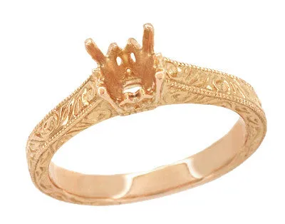 14 Karat Rose Gold Art Deco 3/4 Carat Crown Scrolls Filigree Engagement Ring Setting