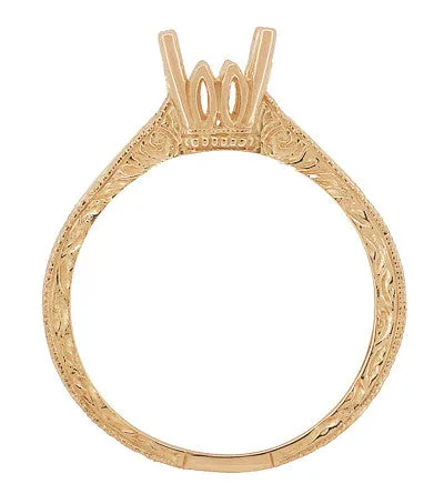 14 Karat Rose Gold Art Deco 3/4 Carat Crown Scrolls Filigree Engagement Ring Setting