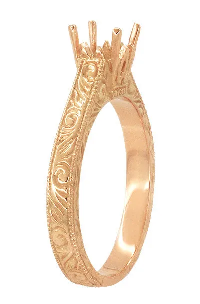 14 Karat Rose Gold Art Deco 3/4 Carat Crown Scrolls Filigree Engagement Ring Setting