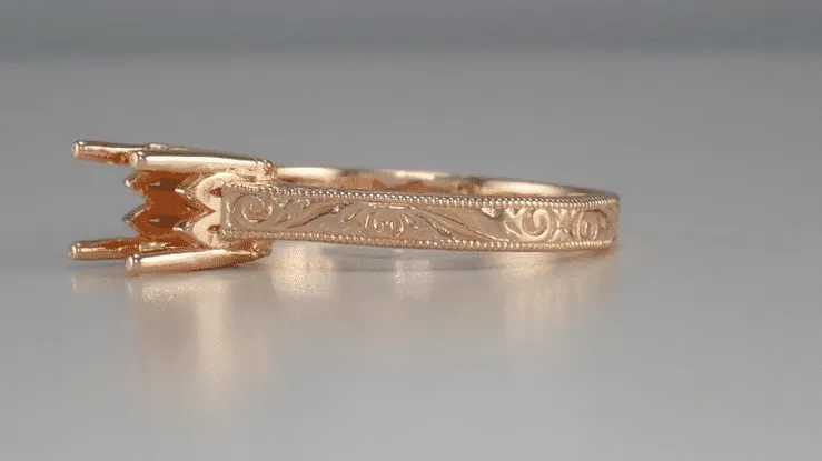 14 Karat Rose Gold Art Deco 3/4 Carat Crown Scrolls Filigree Engagement Ring Setting
