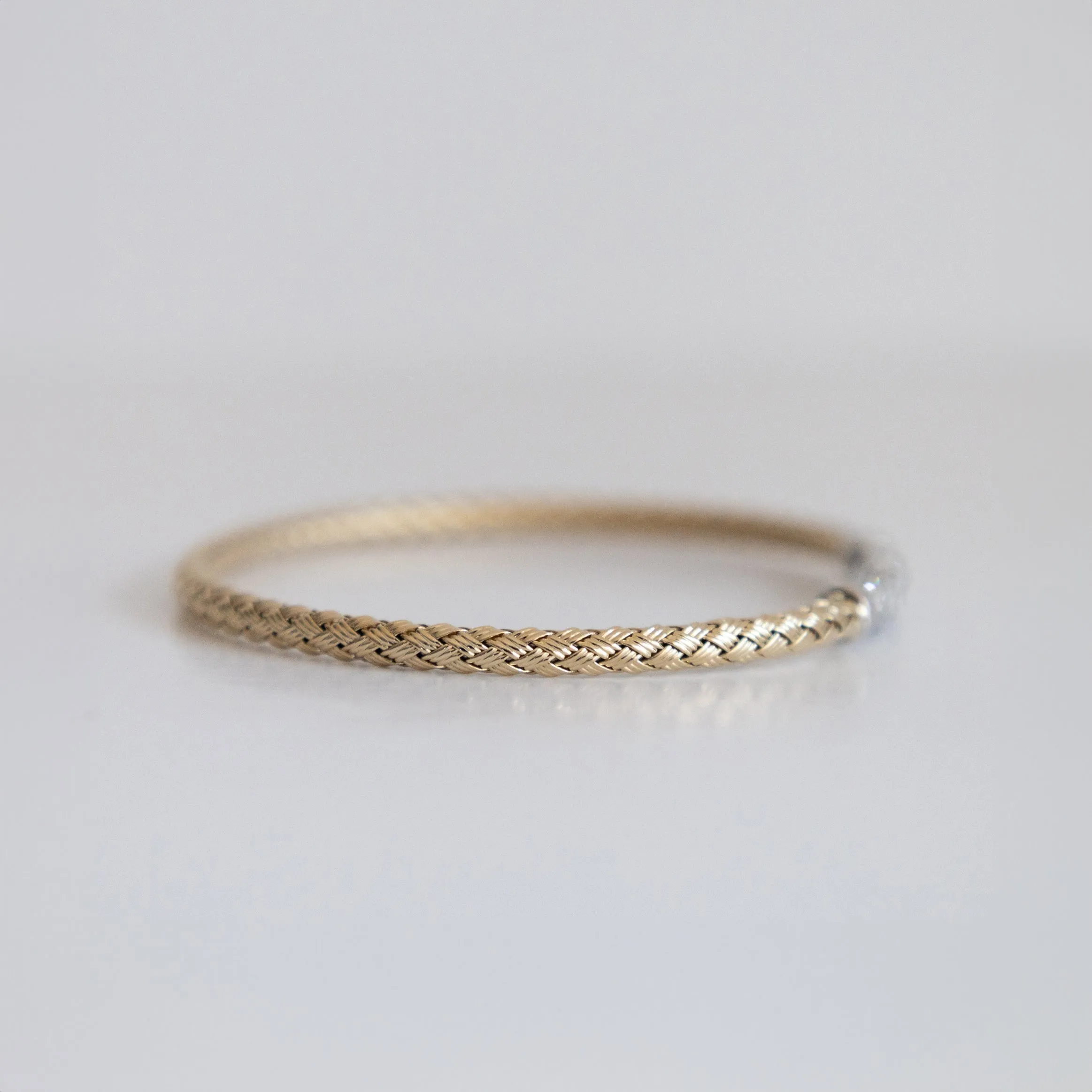 14K Two-Tone Gold Woven Bangle Tipped with 1ct Pavé Set Lab-Grown Diamonds (E Color, VS1 Clarity)