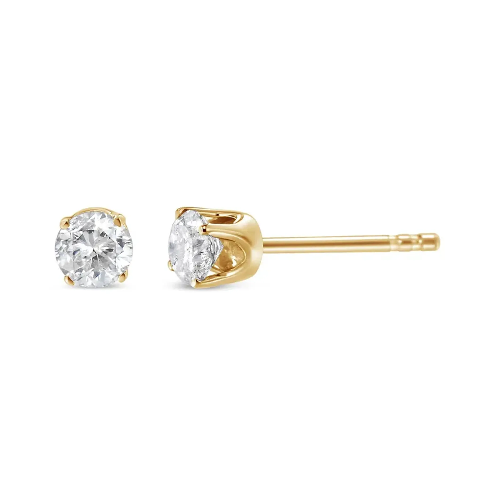 14K Yellow Gold 5/8 Cttw Round Brilliant-Cut Diamond Classic 4-Prong Stud Earrings (K-L Color, I2-I3 Clarity)