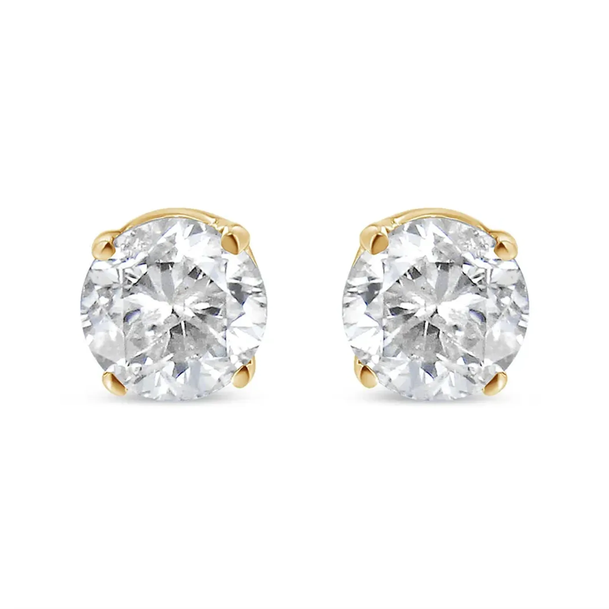 14K Yellow Gold 5/8 Cttw Round Brilliant-Cut Diamond Classic 4-Prong Stud Earrings (K-L Color, I2-I3 Clarity)