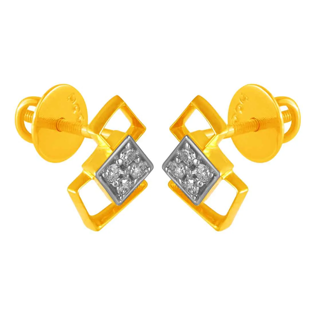 14KT (585) Yellow Gold & Diamond Overlapping Stud Earrings