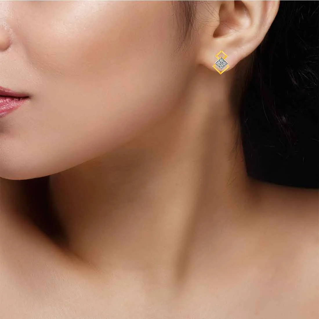 14KT (585) Yellow Gold & Diamond Overlapping Stud Earrings