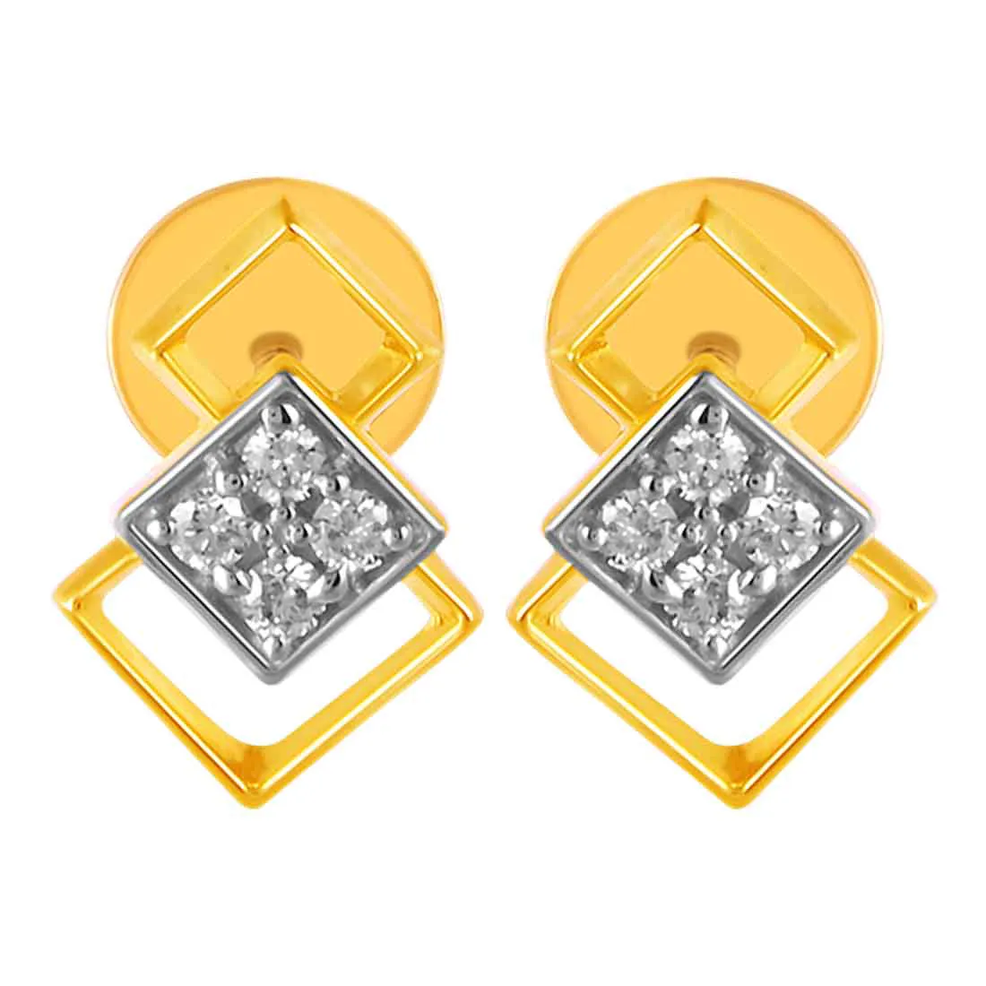 14KT (585) Yellow Gold & Diamond Overlapping Stud Earrings