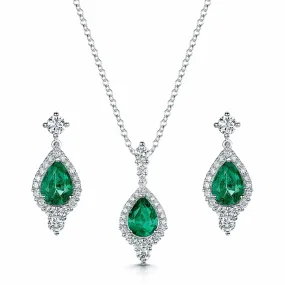 18ct White Gold Emerald & Diamond Pendant & Earring Set