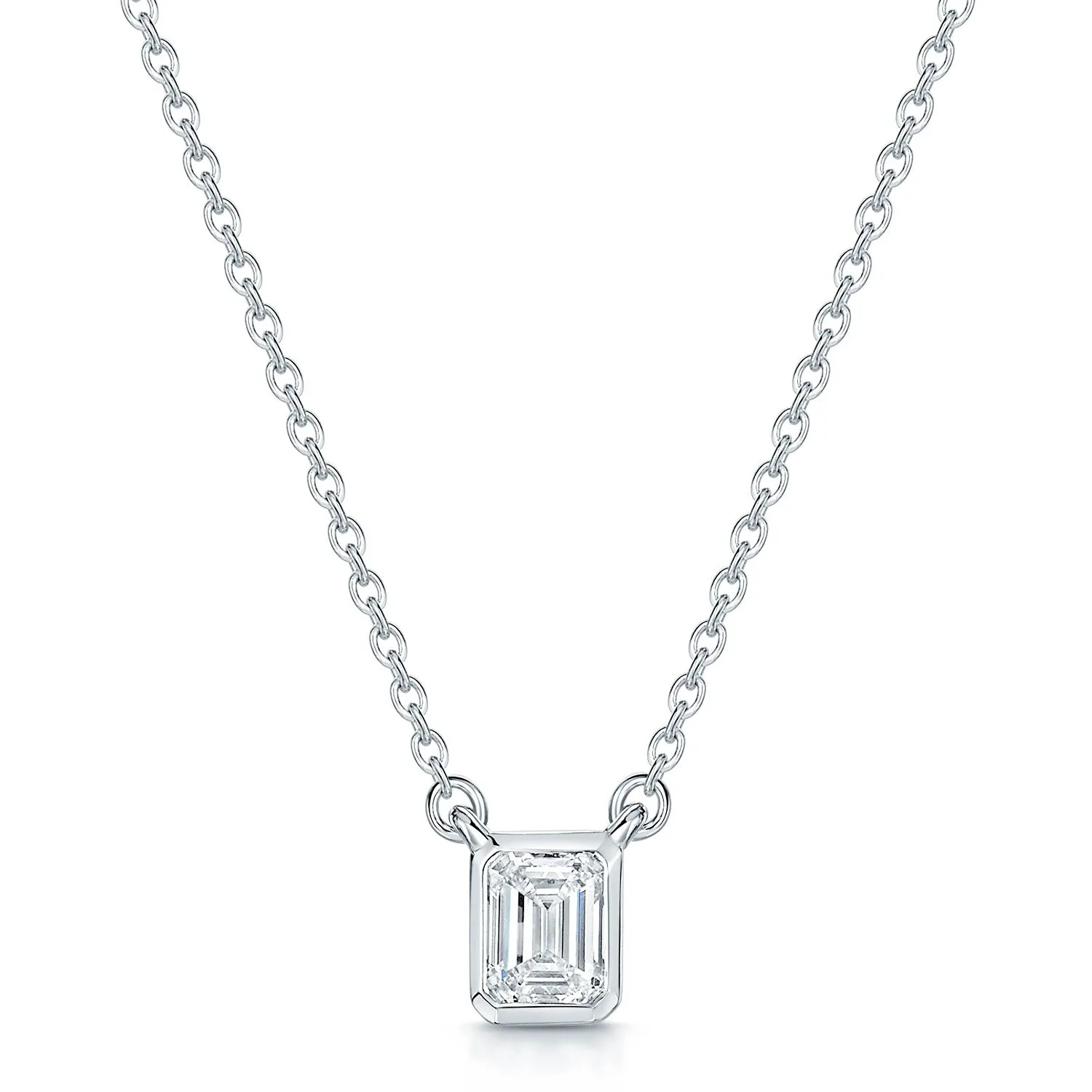 18ct White Gold Emerald Cut Diamond 0.50ct Rub Over Pendant