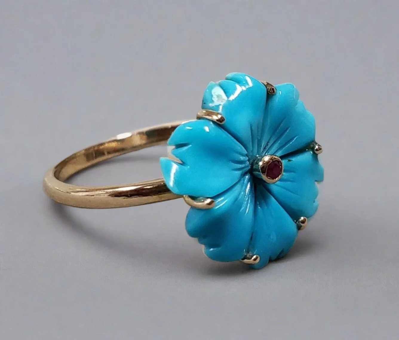 18k Gold Turquoise with Ruby Ring
