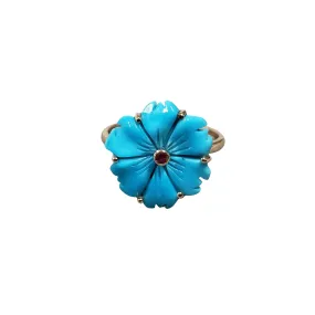 18k Gold Turquoise with Ruby Ring