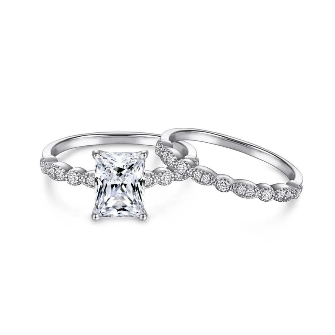 2 Carat Vintage Radiant Cut Bridal Wedding Ring Set
