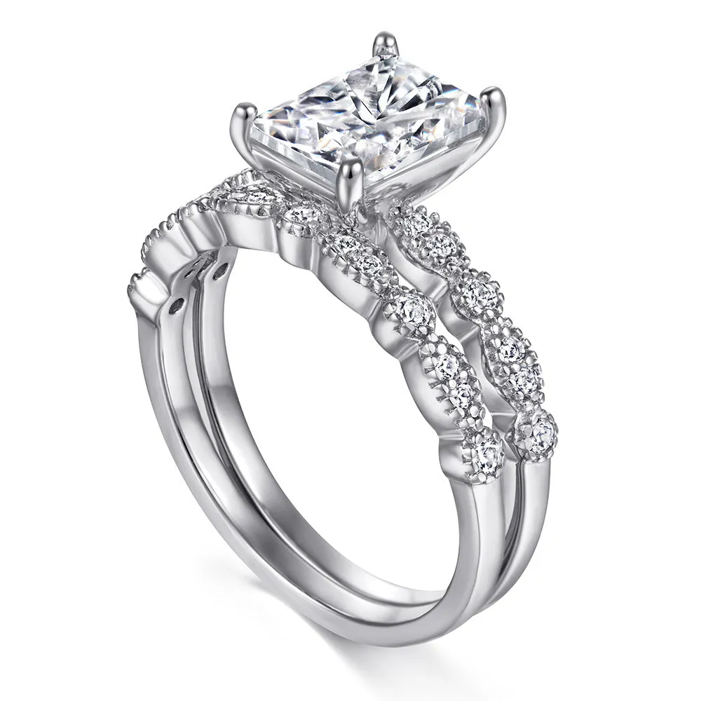2 Carat Vintage Radiant Cut Bridal Wedding Ring Set