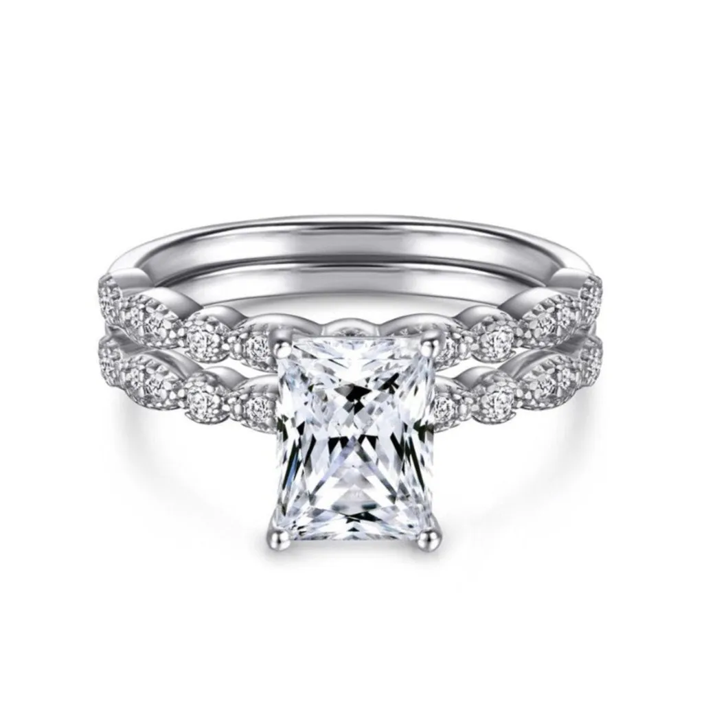 2 Carat Vintage Radiant Cut Bridal Wedding Ring Set