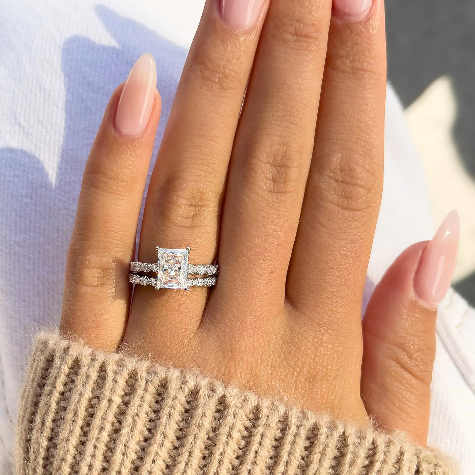 2 Carat Vintage Radiant Cut Bridal Wedding Ring Set