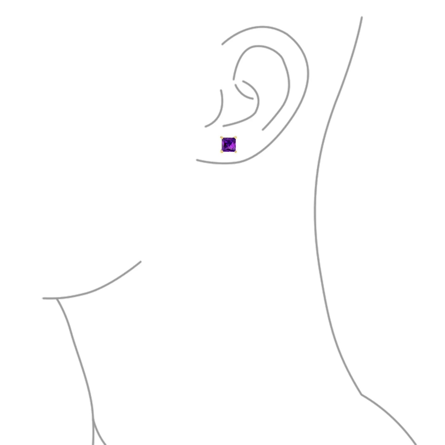 2CT Princess Cut CZ Stud Earrings 14K Gold Sterling Silver 7MM Birth Colors