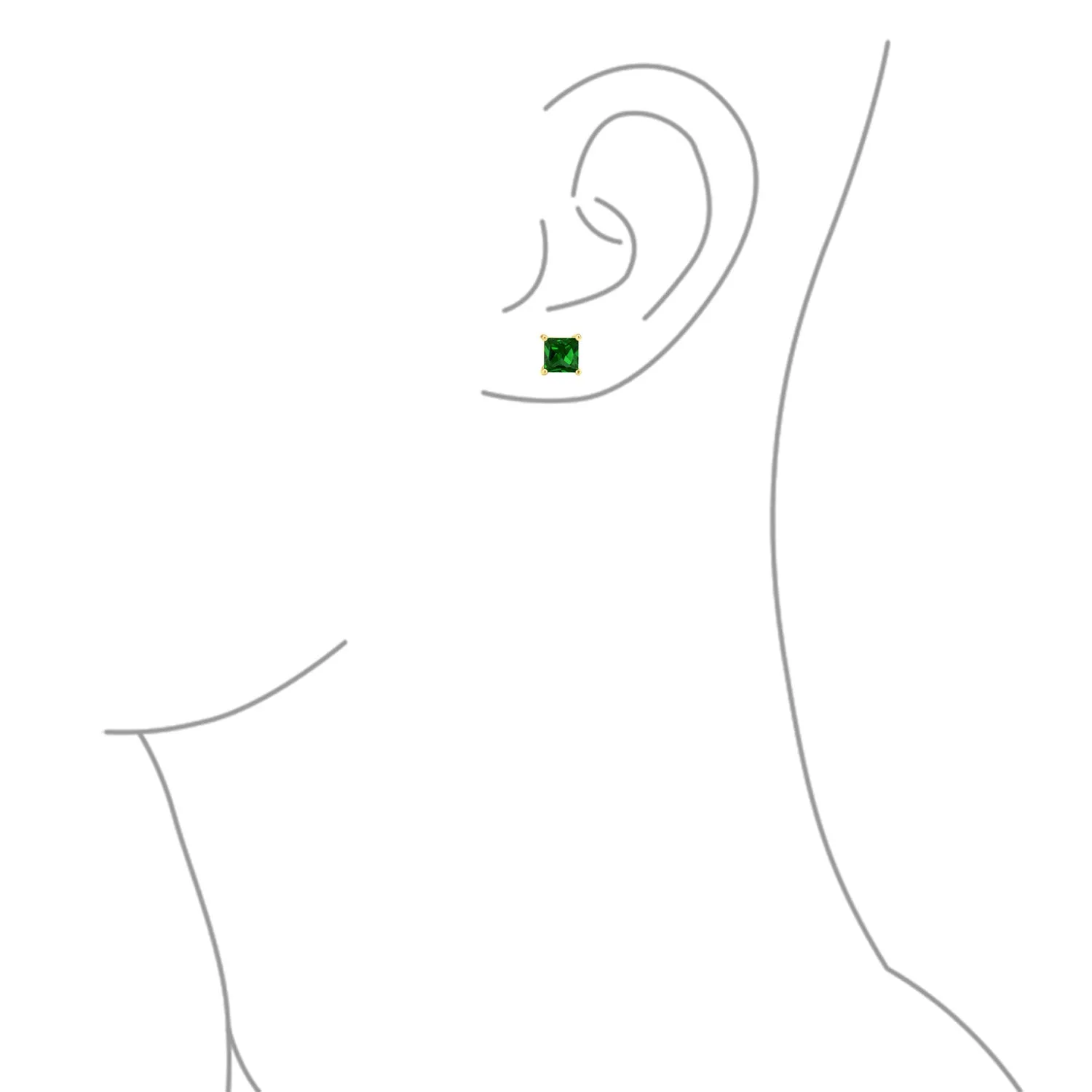 2CT Princess Cut CZ Stud Earrings 14K Gold Sterling Silver 7MM Birth Colors