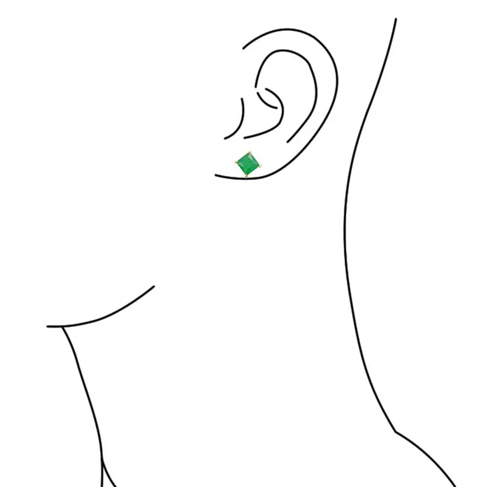 2CT Princess Cut CZ Stud Earrings 14K Gold Sterling Silver 7MM Birth Colors