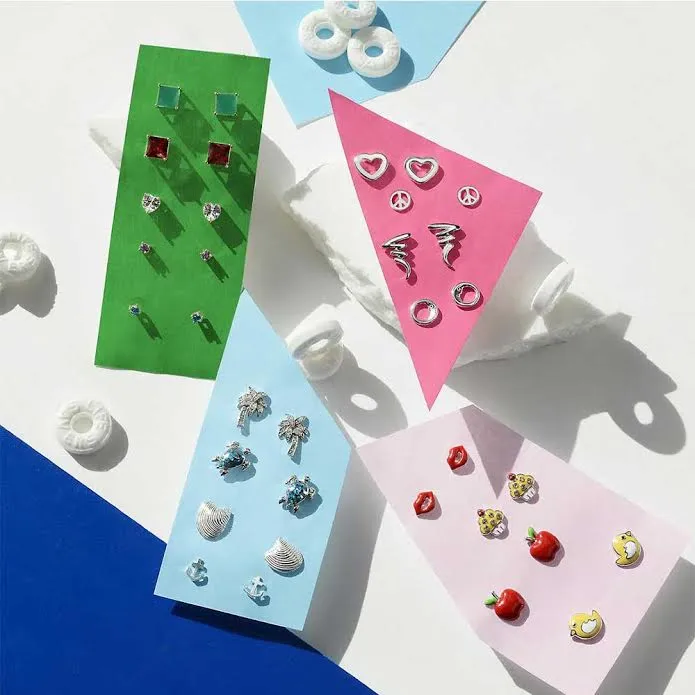 2CT Princess Cut CZ Stud Earrings 14K Gold Sterling Silver 7MM Birth Colors