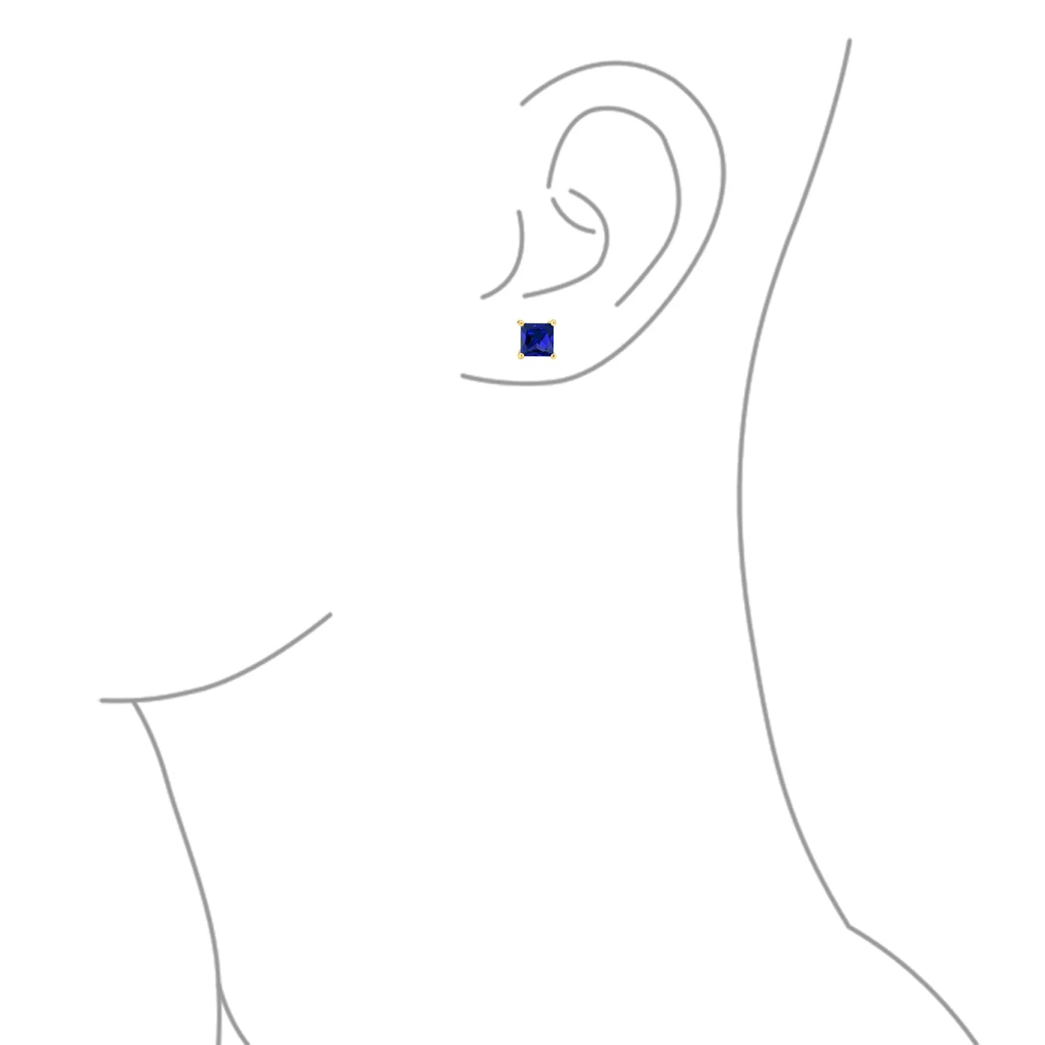 2CT Princess Cut CZ Stud Earrings 14K Gold Sterling Silver 7MM Birth Colors