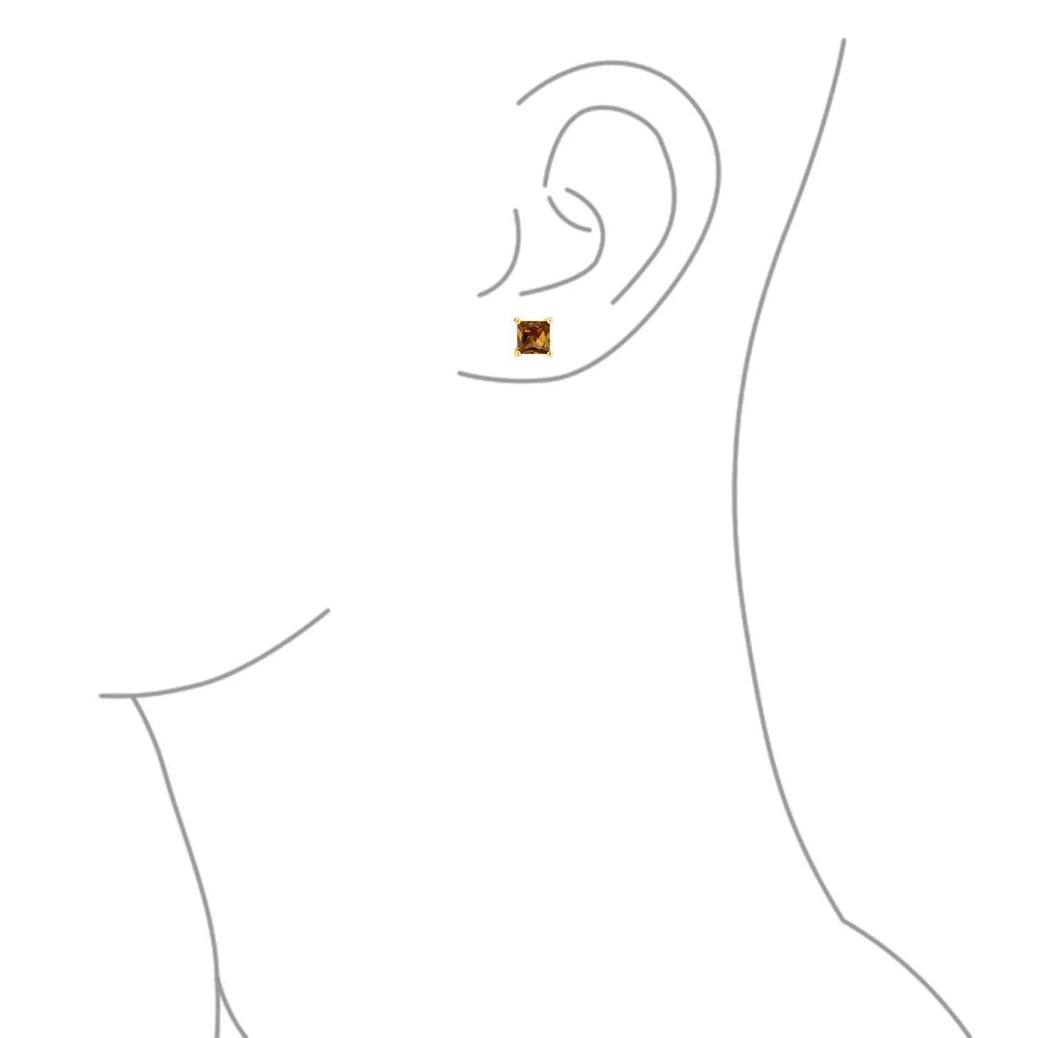 2CT Princess Cut CZ Stud Earrings 14K Gold Sterling Silver 7MM Birth Colors