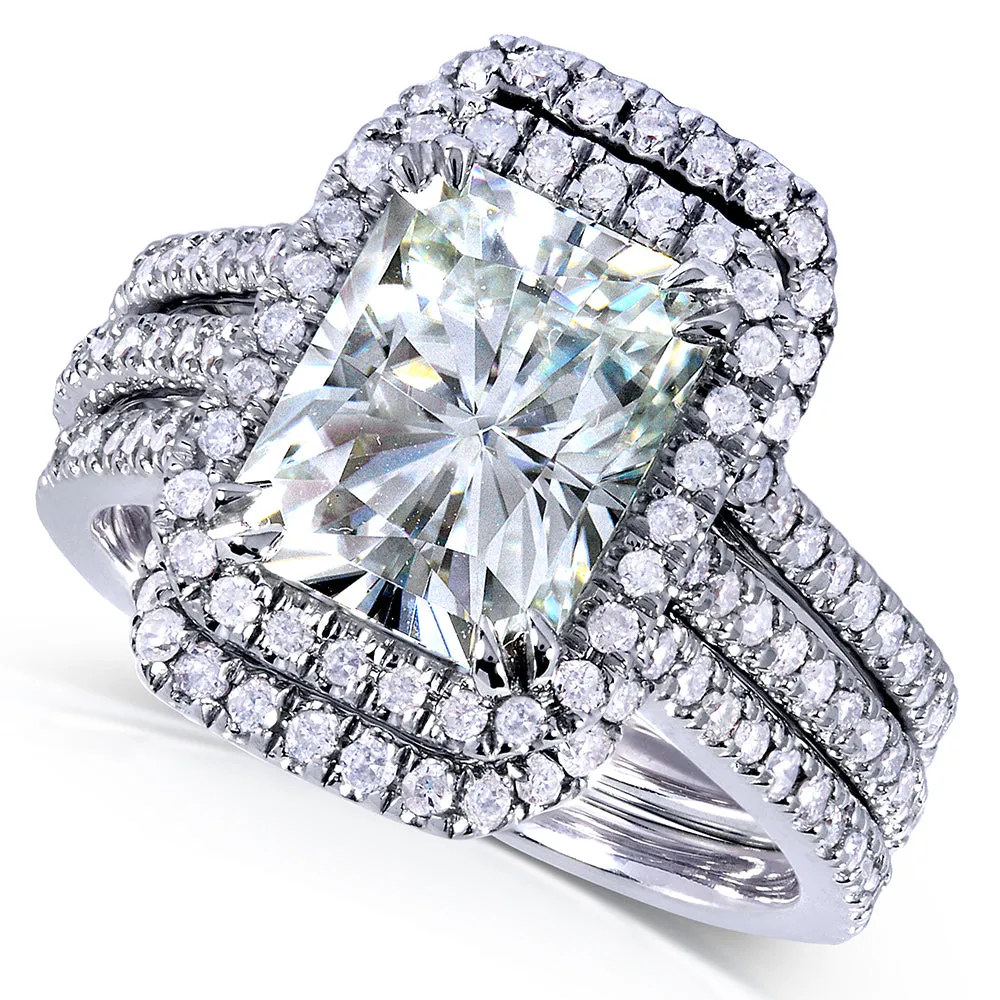 3-3/8ct.tw Original Radiant 9x7 Halo Bridal Stack - Enhancer Bands