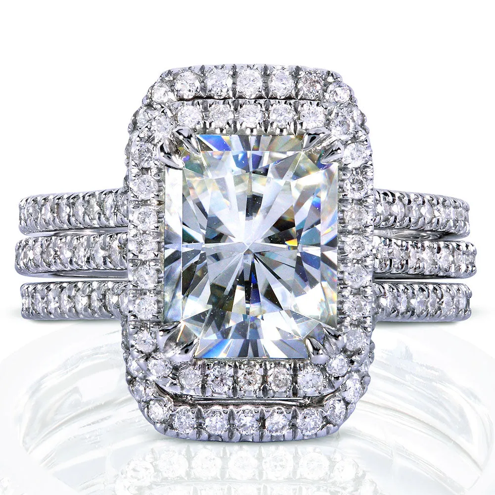 3-3/8ct.tw Original Radiant 9x7 Halo Bridal Stack - Enhancer Bands
