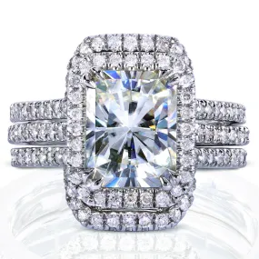 3-3/8ct.tw Original Radiant 9x7 Halo Bridal Stack - Enhancer Bands