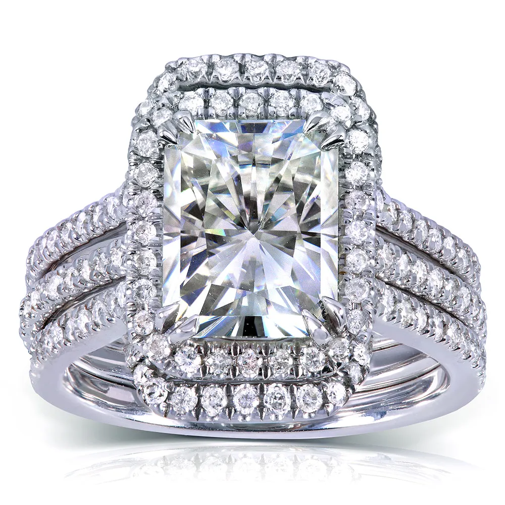 3-3/8ct.tw Original Radiant 9x7 Halo Bridal Stack - Enhancer Bands