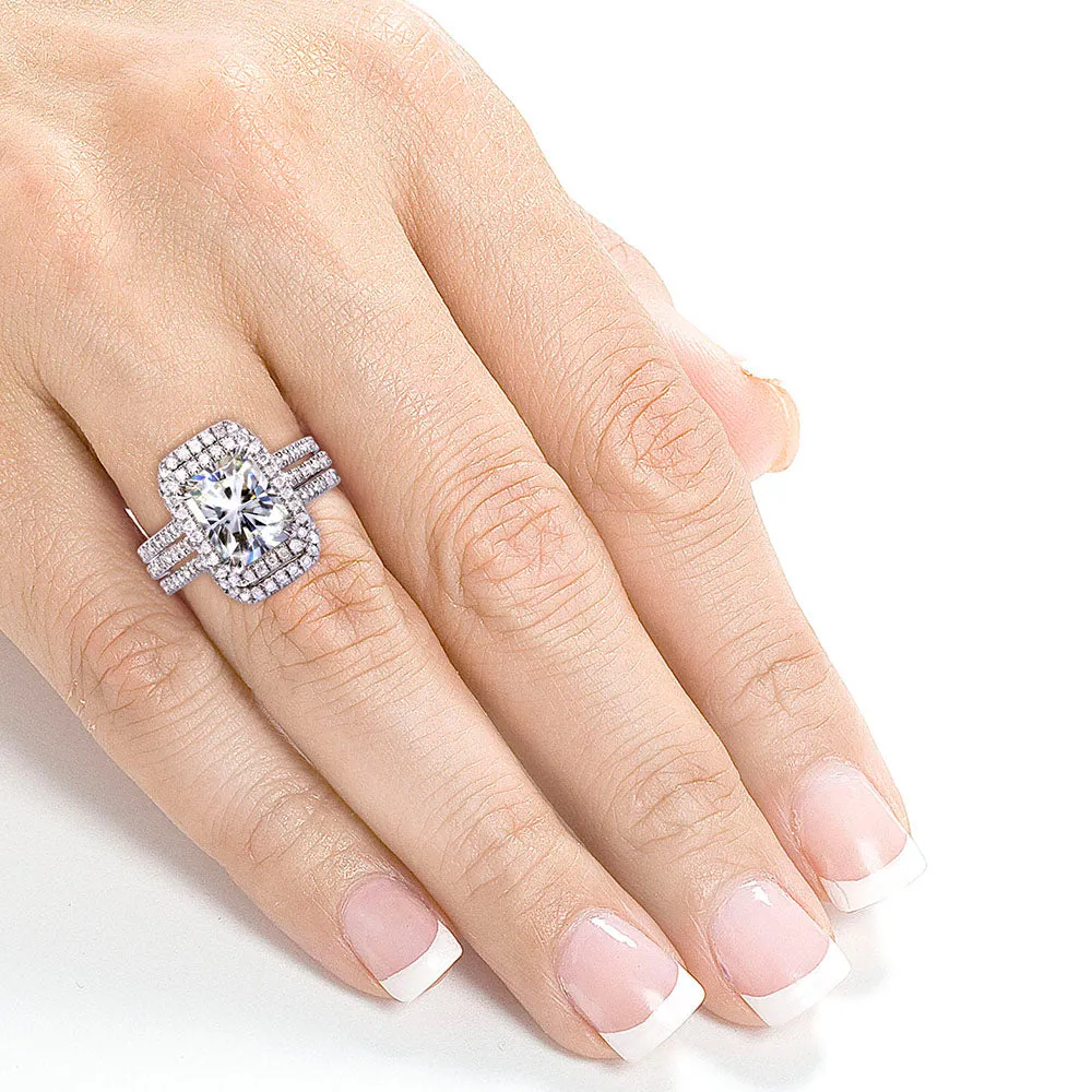 3-3/8ct.tw Original Radiant 9x7 Halo Bridal Stack - Enhancer Bands