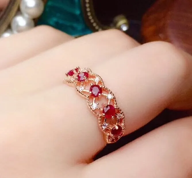 3mm Natural Ruby Rose Gold Inlaid 925 Sterling Ring