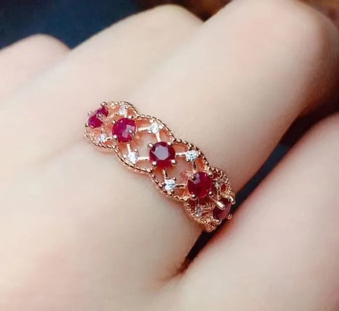 3mm Natural Ruby Rose Gold Inlaid 925 Sterling Ring