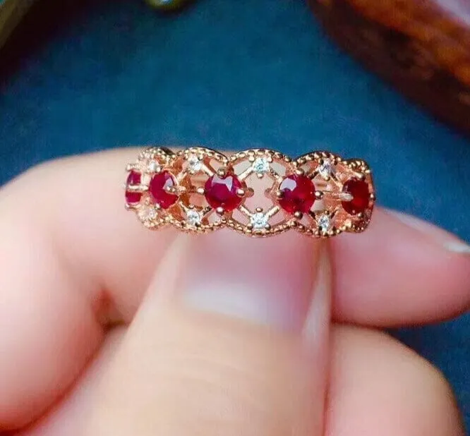 3mm Natural Ruby Rose Gold Inlaid 925 Sterling Ring