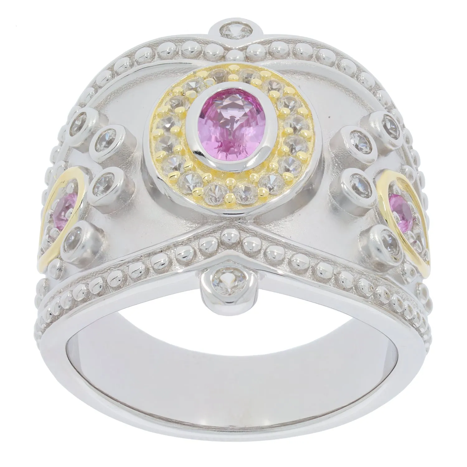 6x4 Pink Sapphire Sterling Silver Ring with Accent