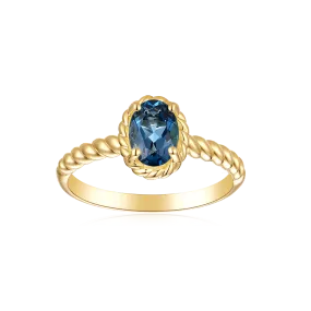 9ct Yellow Gold Oval Cut 7x5mm Black Topaz December Ring