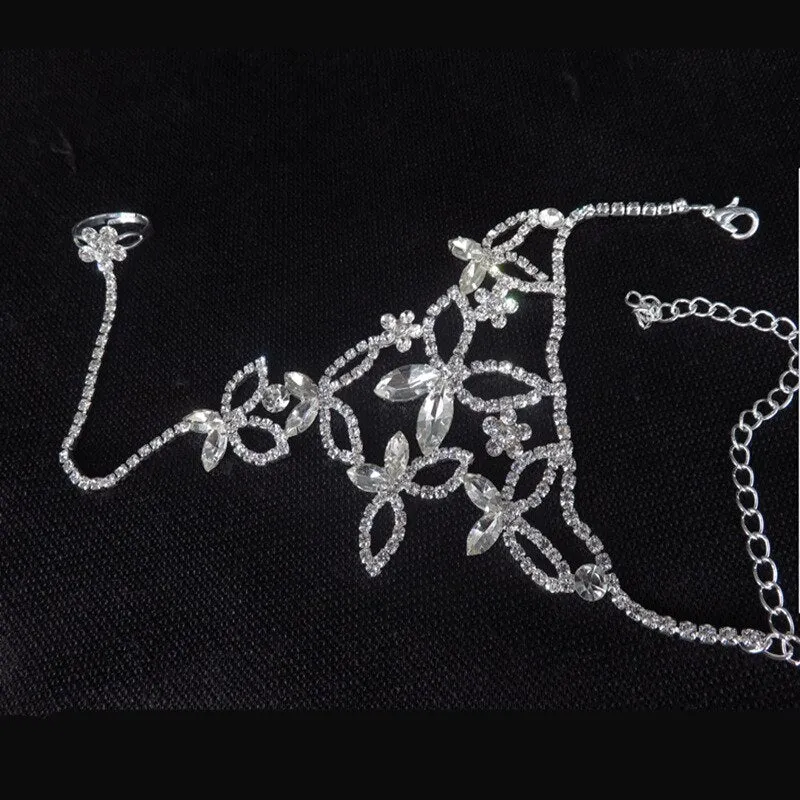 Adjustable Butterfly Barefoot Sandals with Cubic Zirconia Gemstones - Boho & Hippie Style