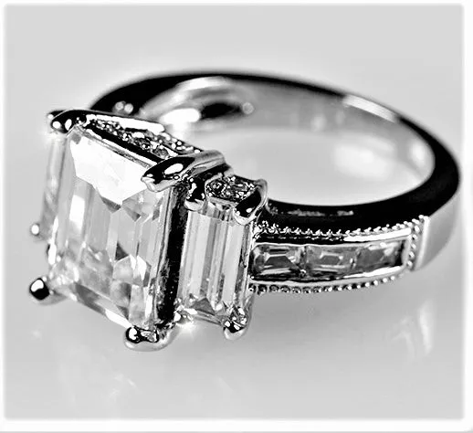 Alina Emerald CZ Three Stone Engagement Ring | 6ct