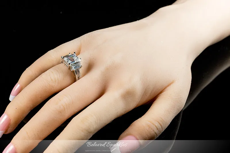 Alina Emerald CZ Three Stone Engagement Ring | 6ct