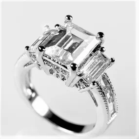 Alina Emerald CZ Three Stone Engagement Ring | 6ct