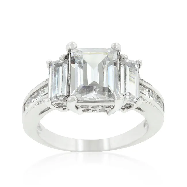 Alina Emerald CZ Three Stone Engagement Ring | 6ct